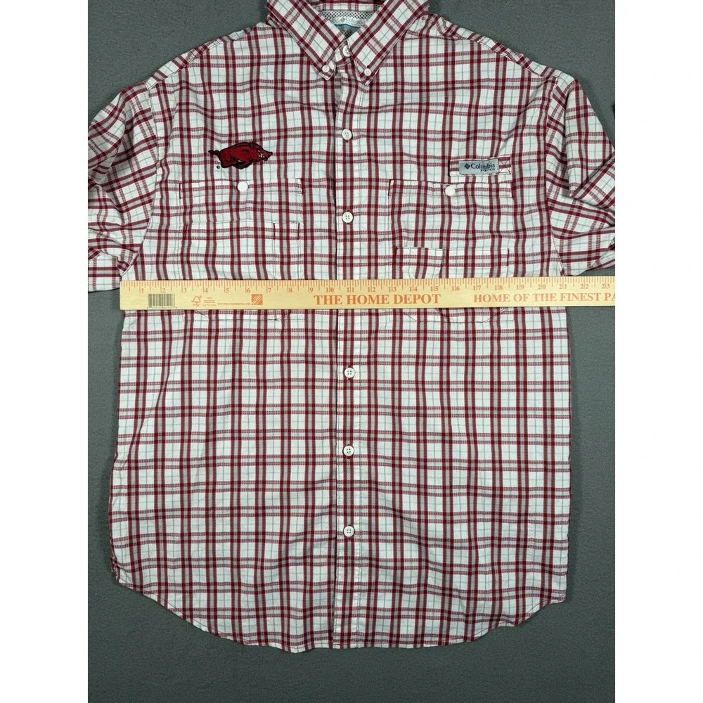 Columbia PFG Super Tamiami Arkansas Razorbacks Shirt Men L Plaid L/S Vented